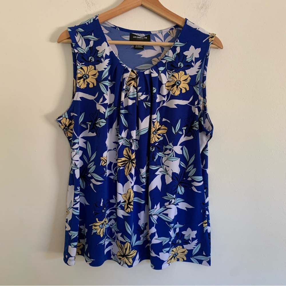 Liz Claiborne Royal Blue Floral Sleeveless Top